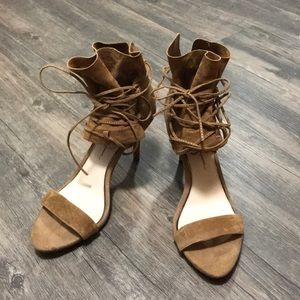 Suede cuff tie heels